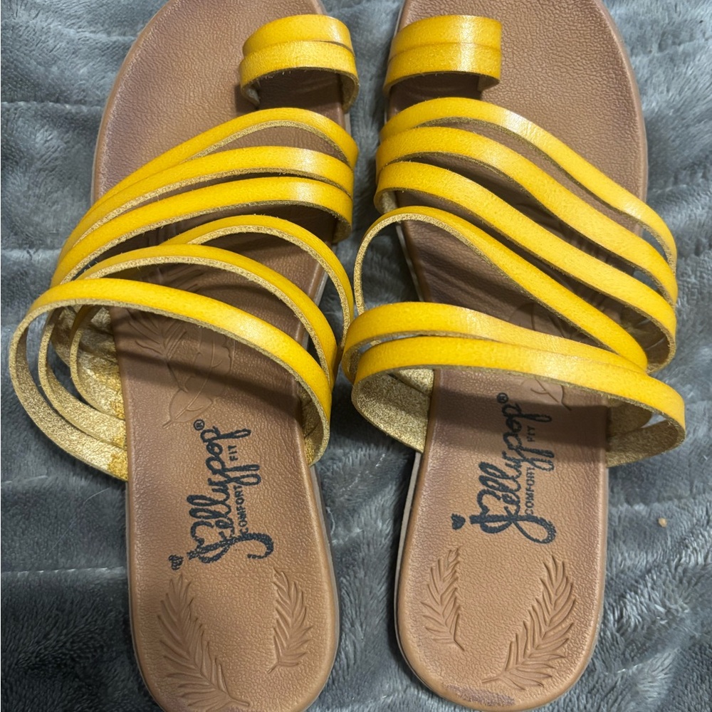Jellypop Bright Yellow Multi-Strap Slide Sandals